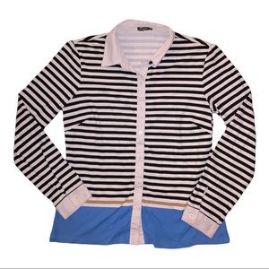 J. McLaughlin Betty Shirt Black White Blue Size Medium